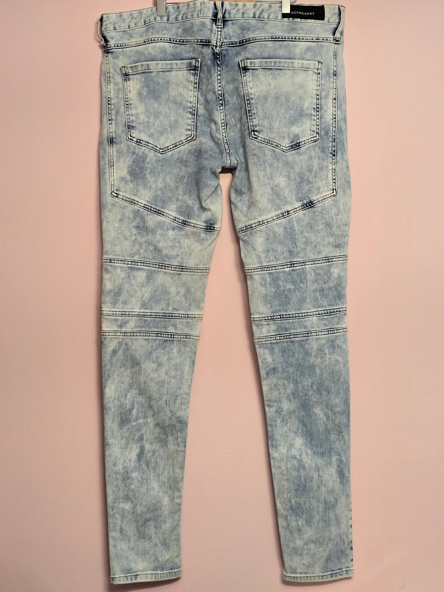 Represent Clo Biker Repairer Denim Bleach Blue Jeans