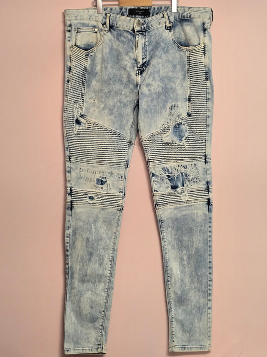 Represent Clo Biker Repairer Denim Bleach Blue Jeans