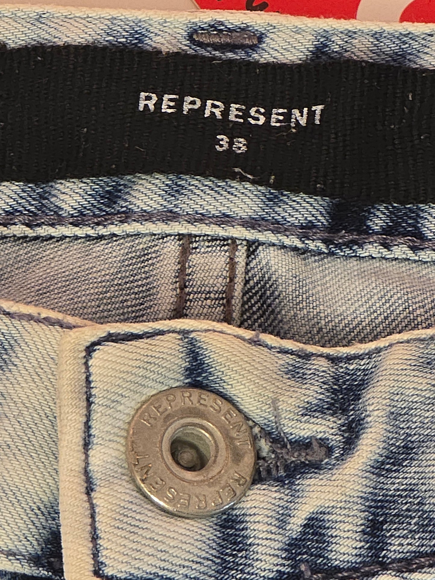 Represent Clo Biker Repairer Denim Bleach Blue Jeans